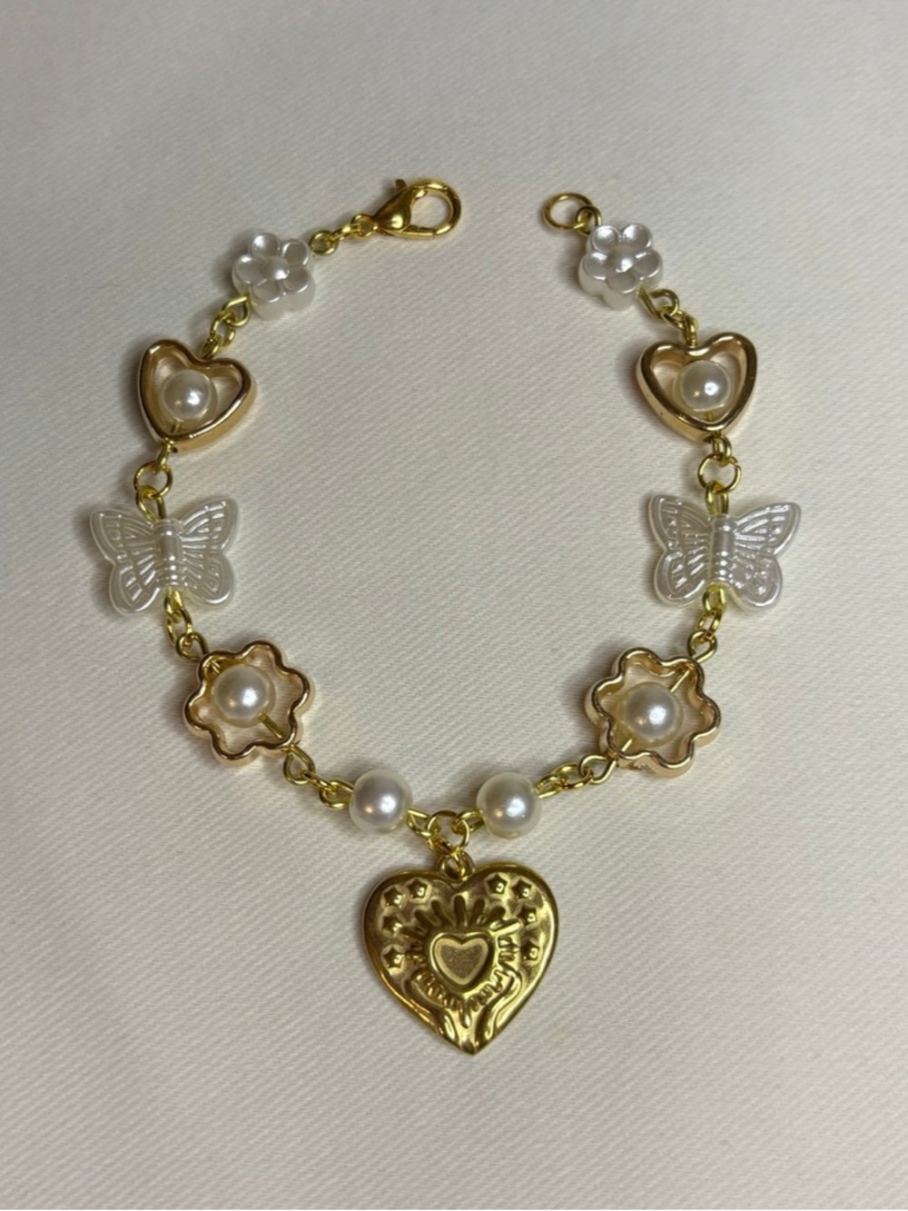 Handmade Gold/Pearl Charm Bracelet